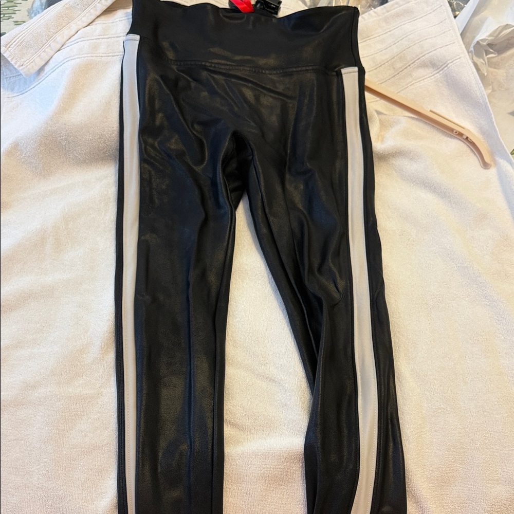 SPANX Kids Black Leggings with White Stripes